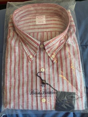Brooks Brothers Men’s Pink and White Stripe Button-Down Shirt